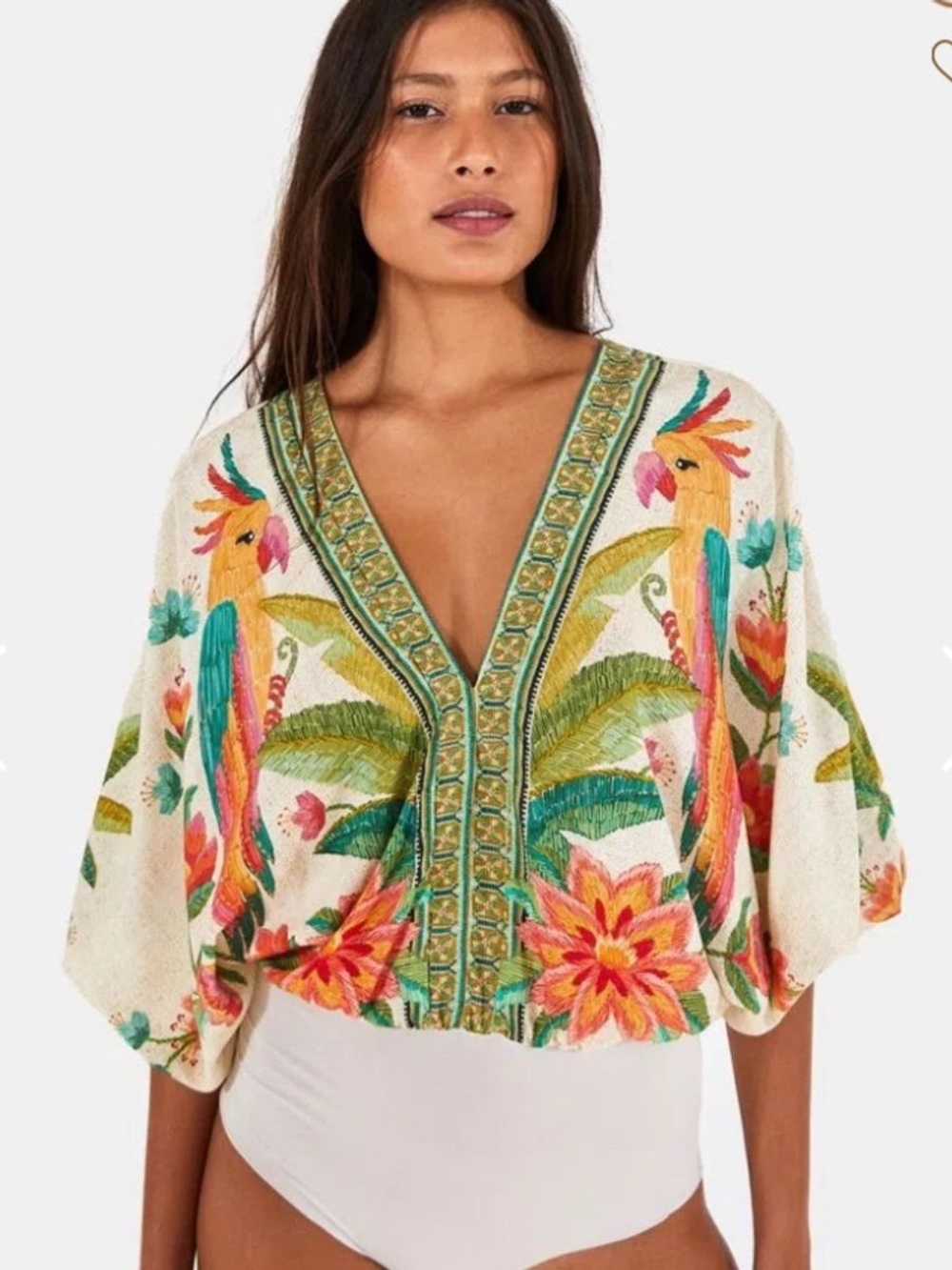 Farm Rio Tropical Bird Print Bodysuit Size L